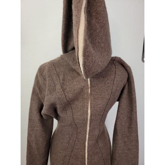 Anthropologie ROSIE NEIRA Boiled Wool Wrap Jacket Sz M Sweater Coat Hood Brown - Picture 8 of 12